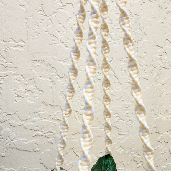 Hand Crafted Macrame Plant Hanger Yellow White Boho Terrarium Necessities - Picture 10 of 16